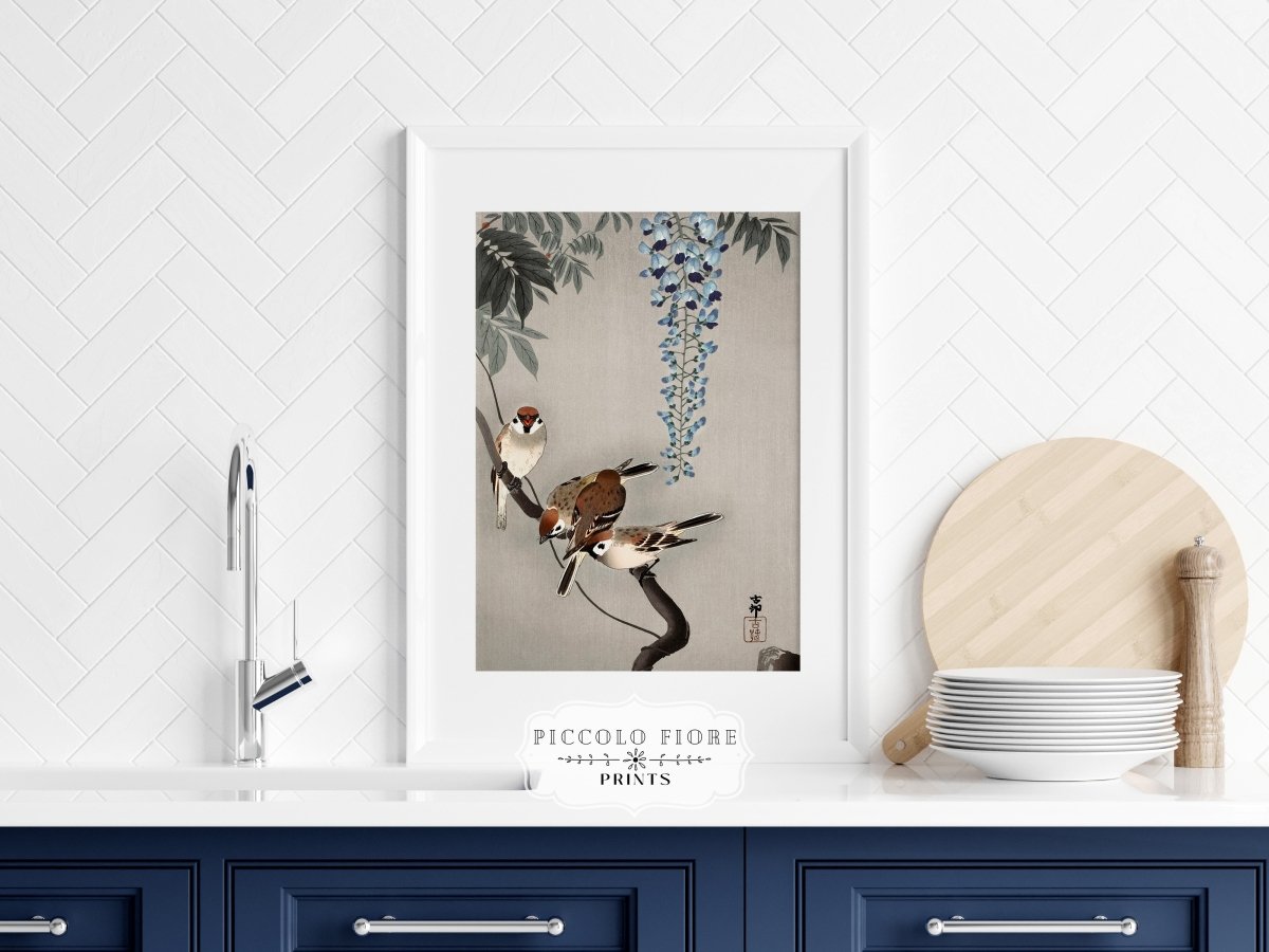 Sparrows and Wisteria | Vintage Japanese Art | P203 - Single Art Prints - Piccolo Fiore Prints