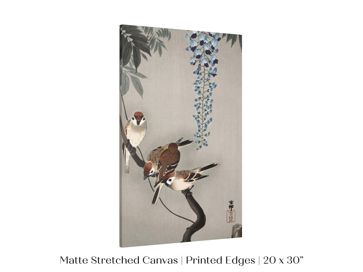 Sparrows and Wisteria | Vintage Japanese Art | P203 - Single Art Prints - Piccolo Fiore Prints