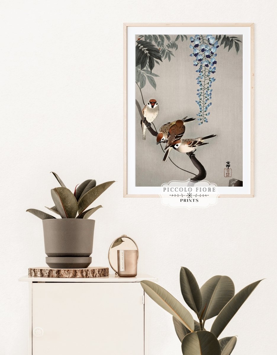 Sparrows and Wisteria | Vintage Japanese Art | P203 - Single Art Prints - Piccolo Fiore Prints