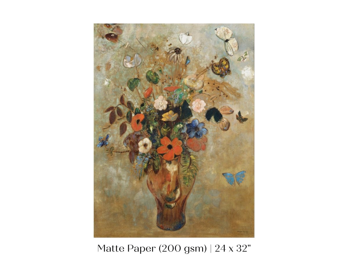 Still Life with a Vase of Flowers and Butterflies | P34 - Single Art Prints - Piccolo Fiore Prints