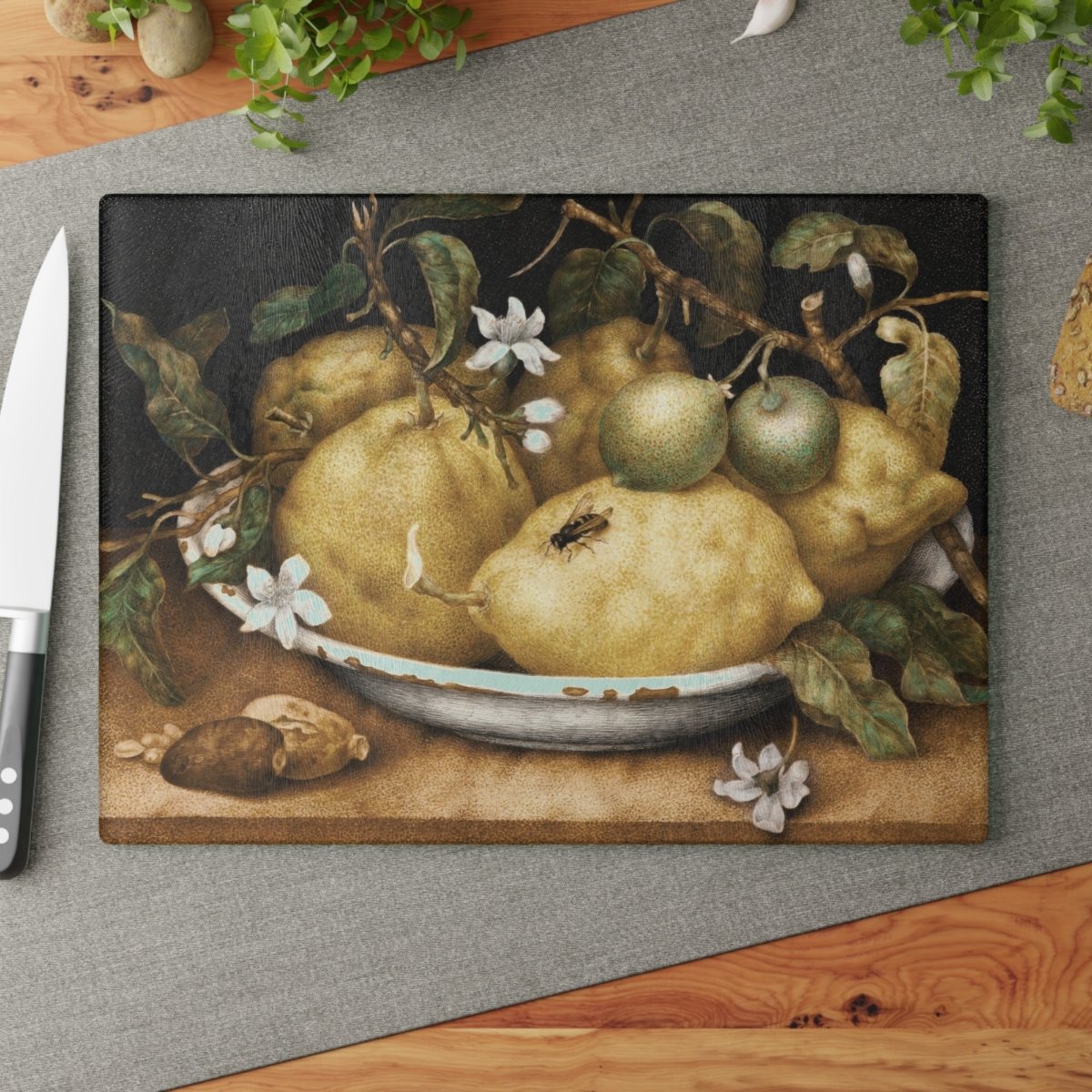 Still Life with Lemons and Limes | Glass Chopping Board - Glass Chopping Board - Piccolo Fiore Prints