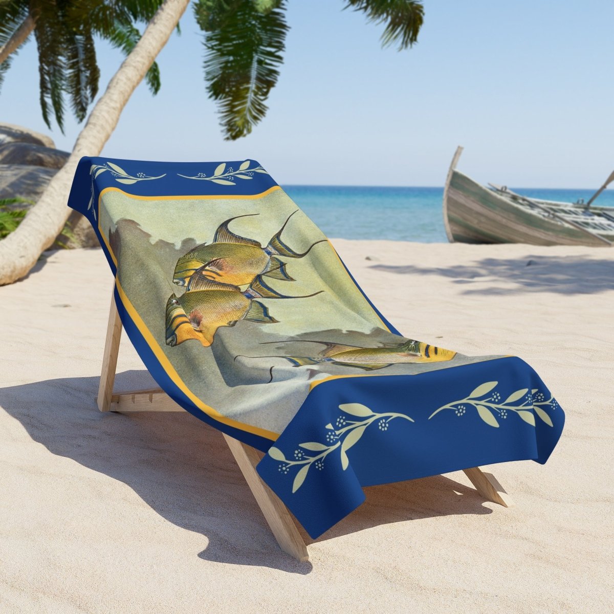 Three Fish in Blue and Yellow | Beach Towel - Beach Towel - Piccolo Fiore Prints