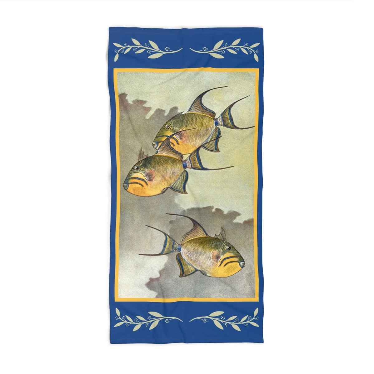 Three Fish in Blue and Yellow | Beach Towel - Beach Towel - Piccolo Fiore Prints