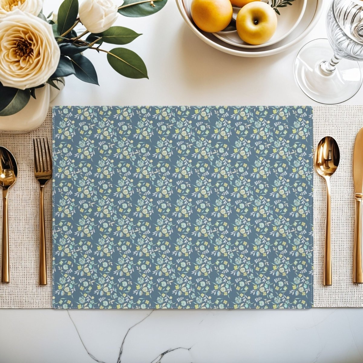 Tiny Bouquets in Teal | Placemat - Cotton Twill Placemat - Piccolo Fiore Prints