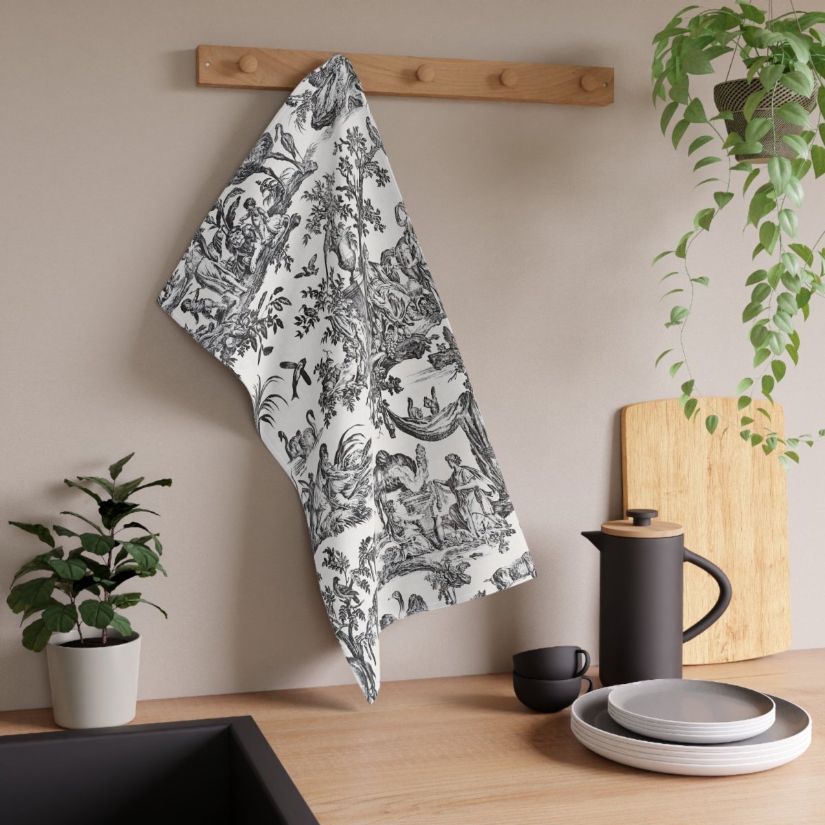 Toile de Jouy in Black and White | Tea Towel - Tea Towel - Piccolo Fiore Prints