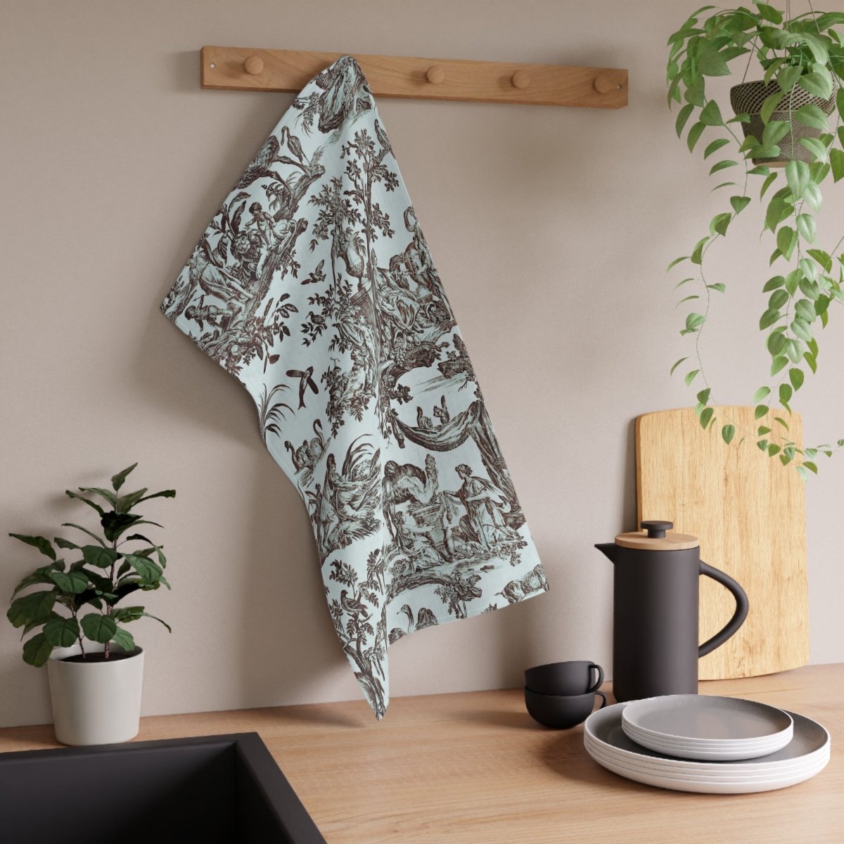 Toile de Jouy in Pale Blue and Brown | Tea Towel - Tea Towel - Piccolo Fiore Prints