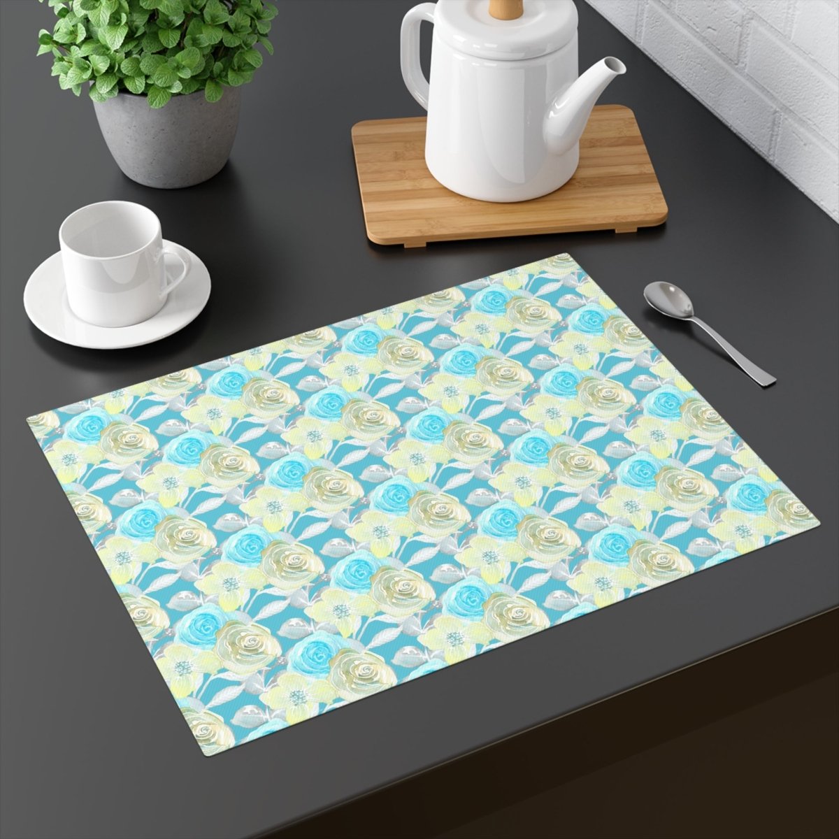 Turquoise Rose Stripe | Placemat - Cotton Twill Placemat - Piccolo Fiore Prints