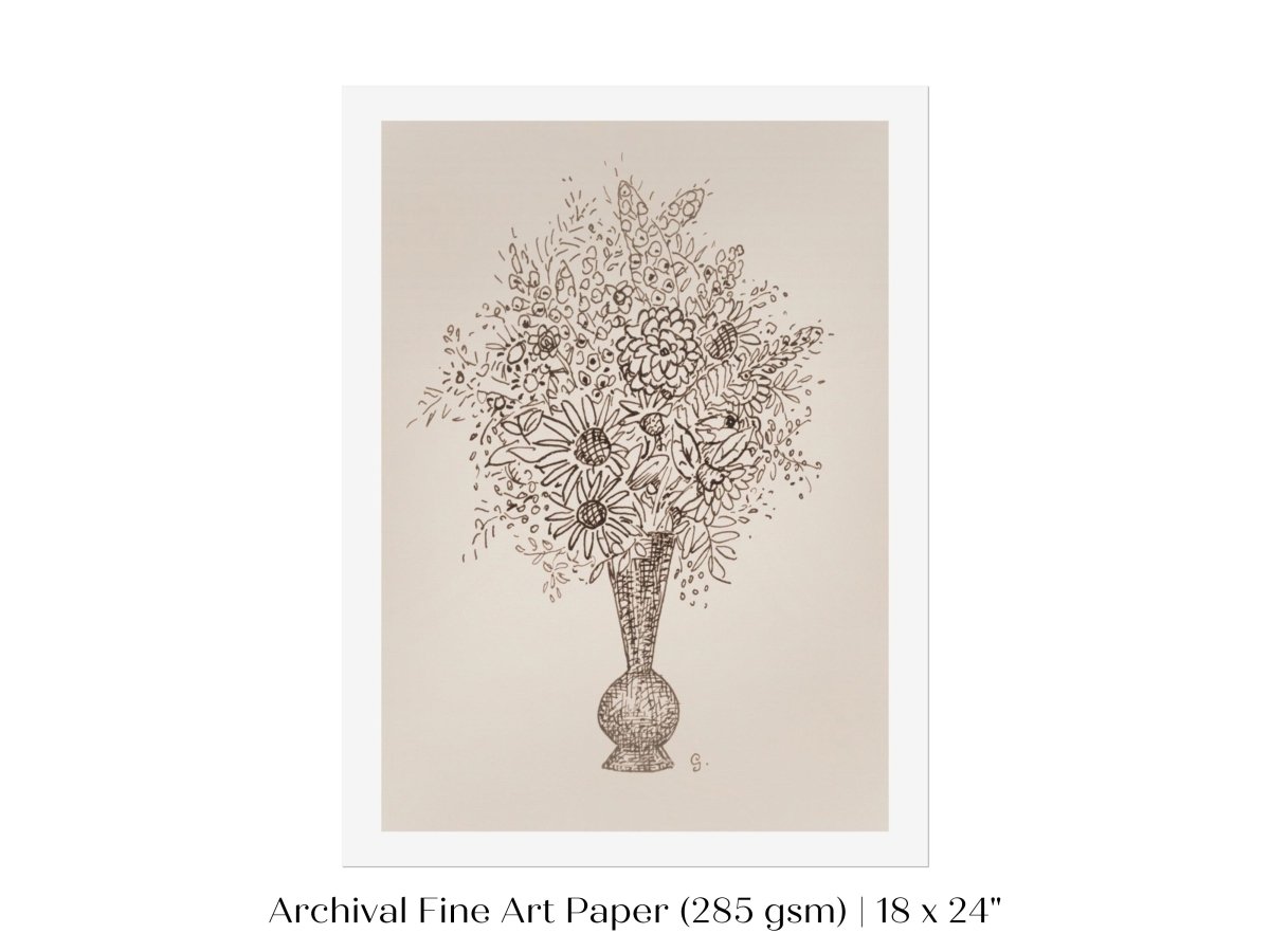 Vase of Flowers Sketch | P384 - Single Art Prints - Piccolo Fiore Prints