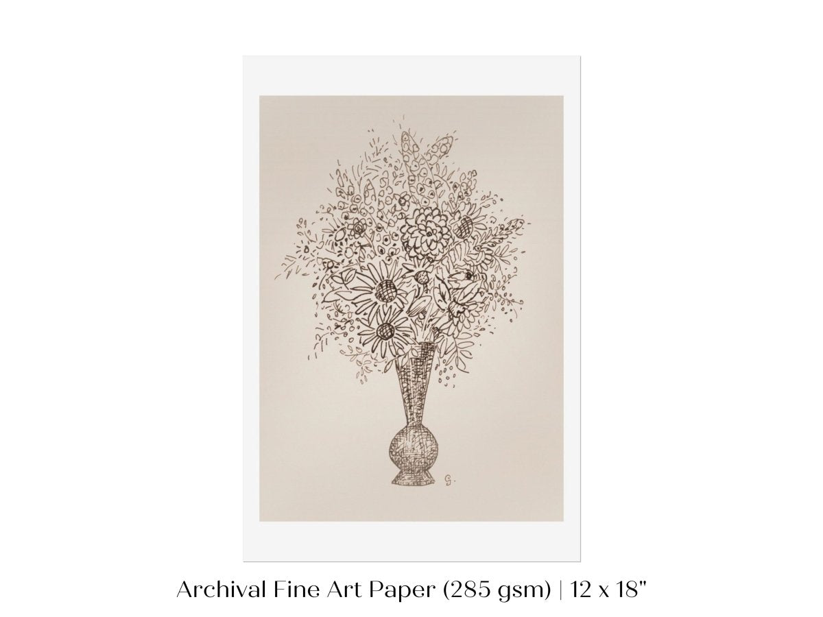 Vase of Flowers Sketch | P384 - Single Art Prints - Piccolo Fiore Prints