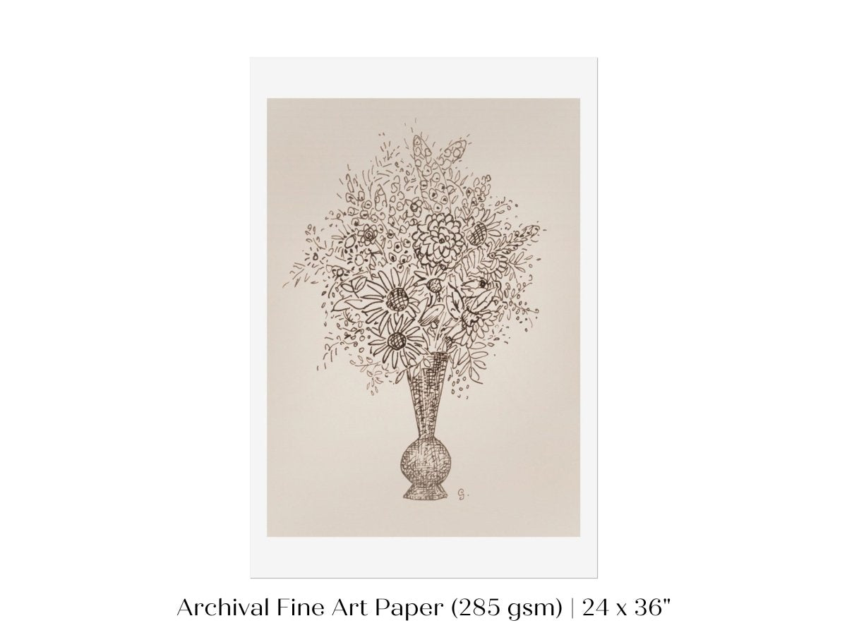 Vase of Flowers Sketch | P384 - Single Art Prints - Piccolo Fiore Prints