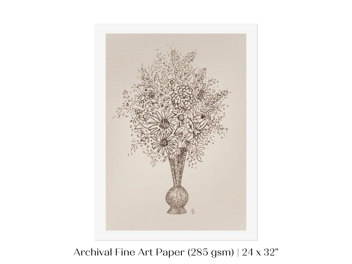 Vase of Flowers Sketch | P384 - Single Art Prints - Piccolo Fiore Prints