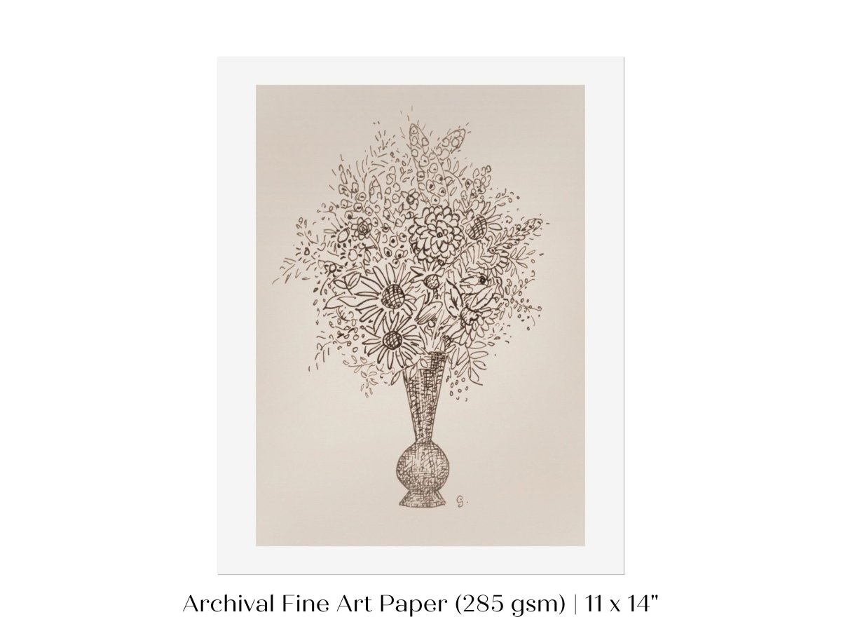Vase of Flowers Sketch | P384 - Single Art Prints - Piccolo Fiore Prints