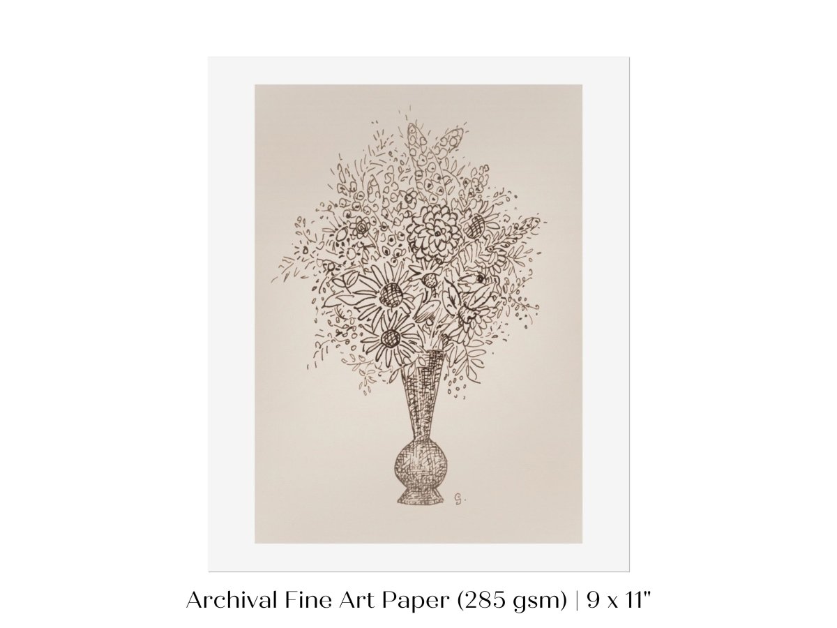 Vase of Flowers Sketch | P384 - Single Art Prints - Piccolo Fiore Prints