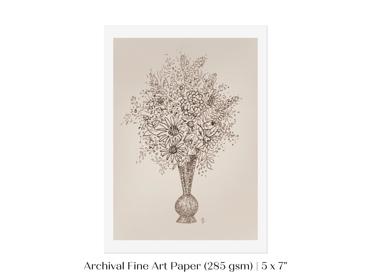 Vase of Flowers Sketch | P384 - Single Art Prints - Piccolo Fiore Prints