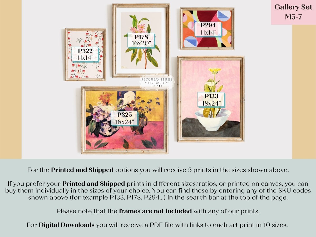 Vibrant Pink Floral | Gallery Wall Set | 5 Prints | M5 - 7 - Gallery Wall Set - Piccolo Fiore Prints