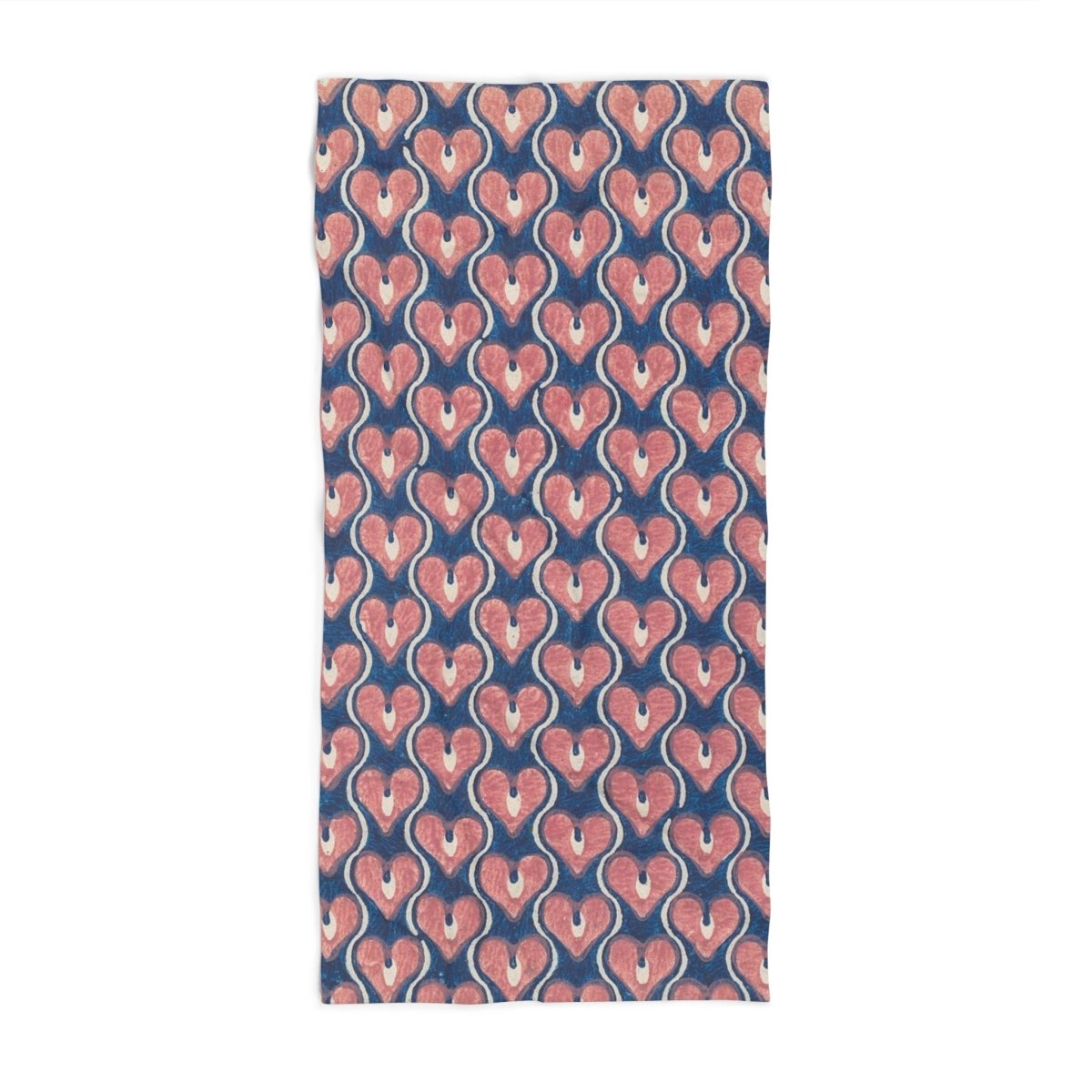Vintage Painted Hearts in Navy Blue and Pink | Beach Towel - Beach Towel - Piccolo Fiore Prints