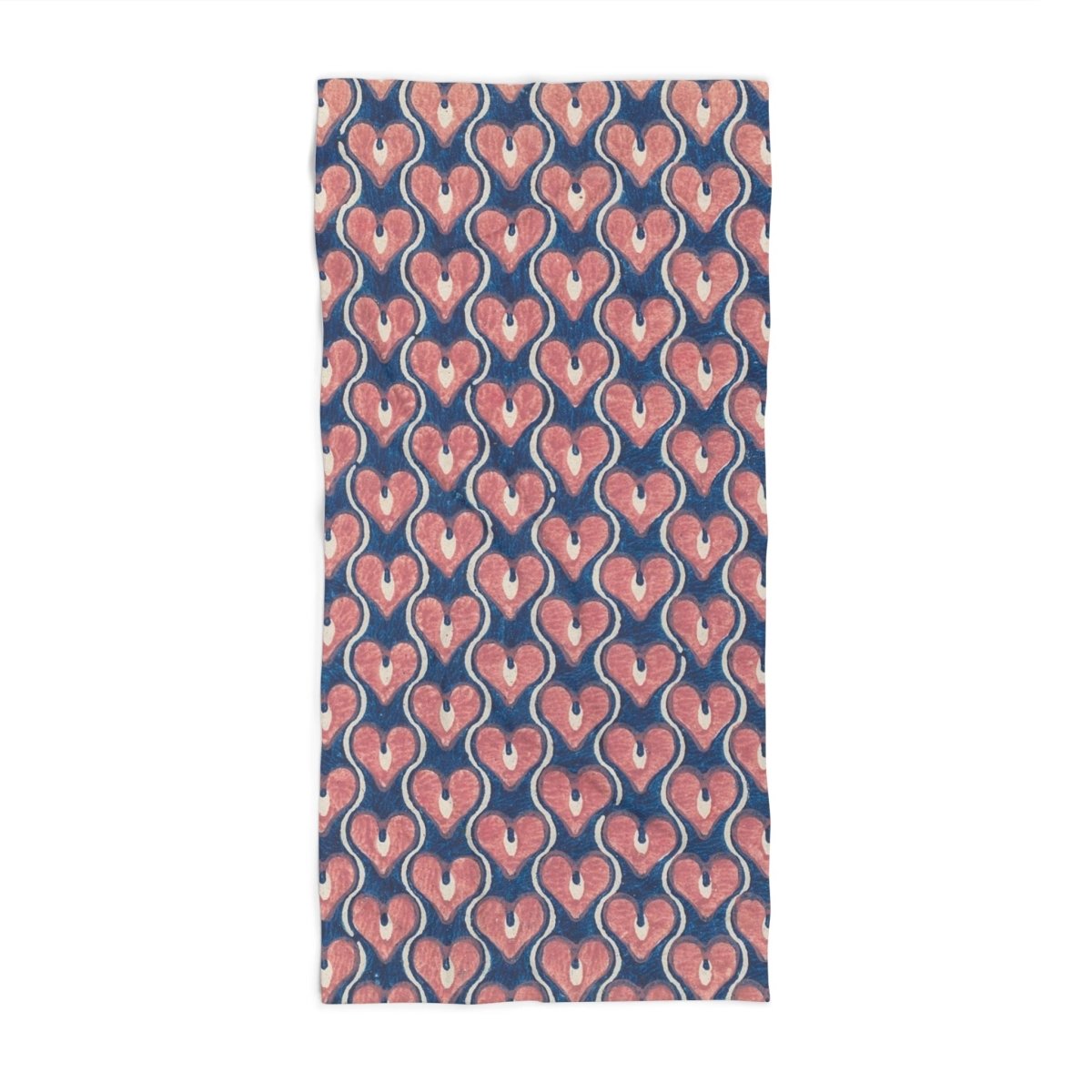 Vintage Painted Hearts in Navy Blue and Pink | Beach Towel - Beach Towel - Piccolo Fiore Prints