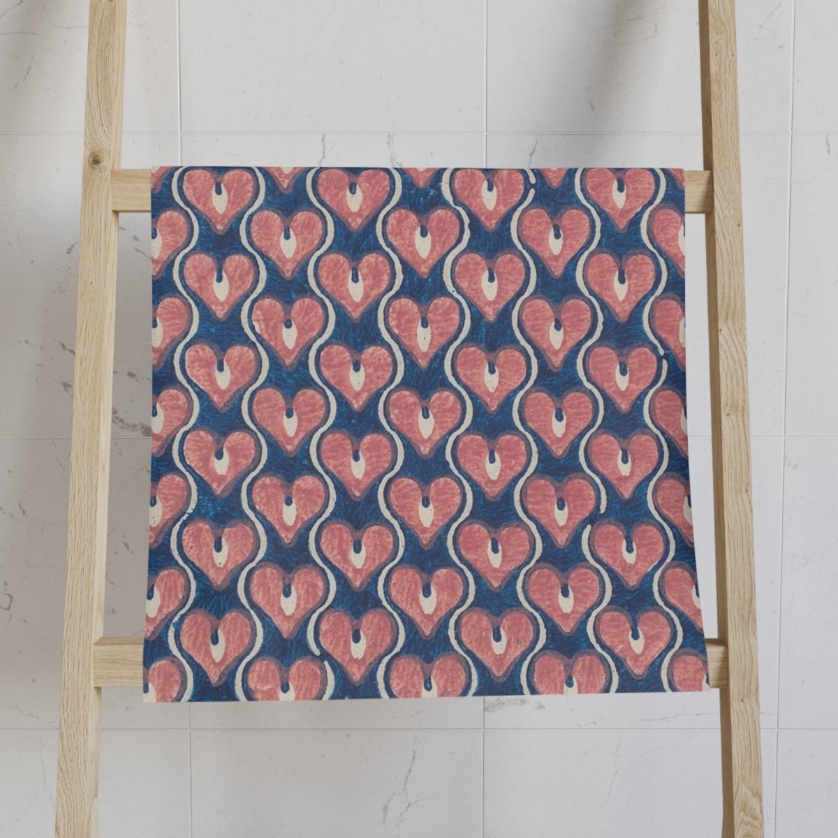 Vintage Painted Hearts in Navy Blue and Pink | Hand Towel - Hand Towel - Piccolo Fiore Prints