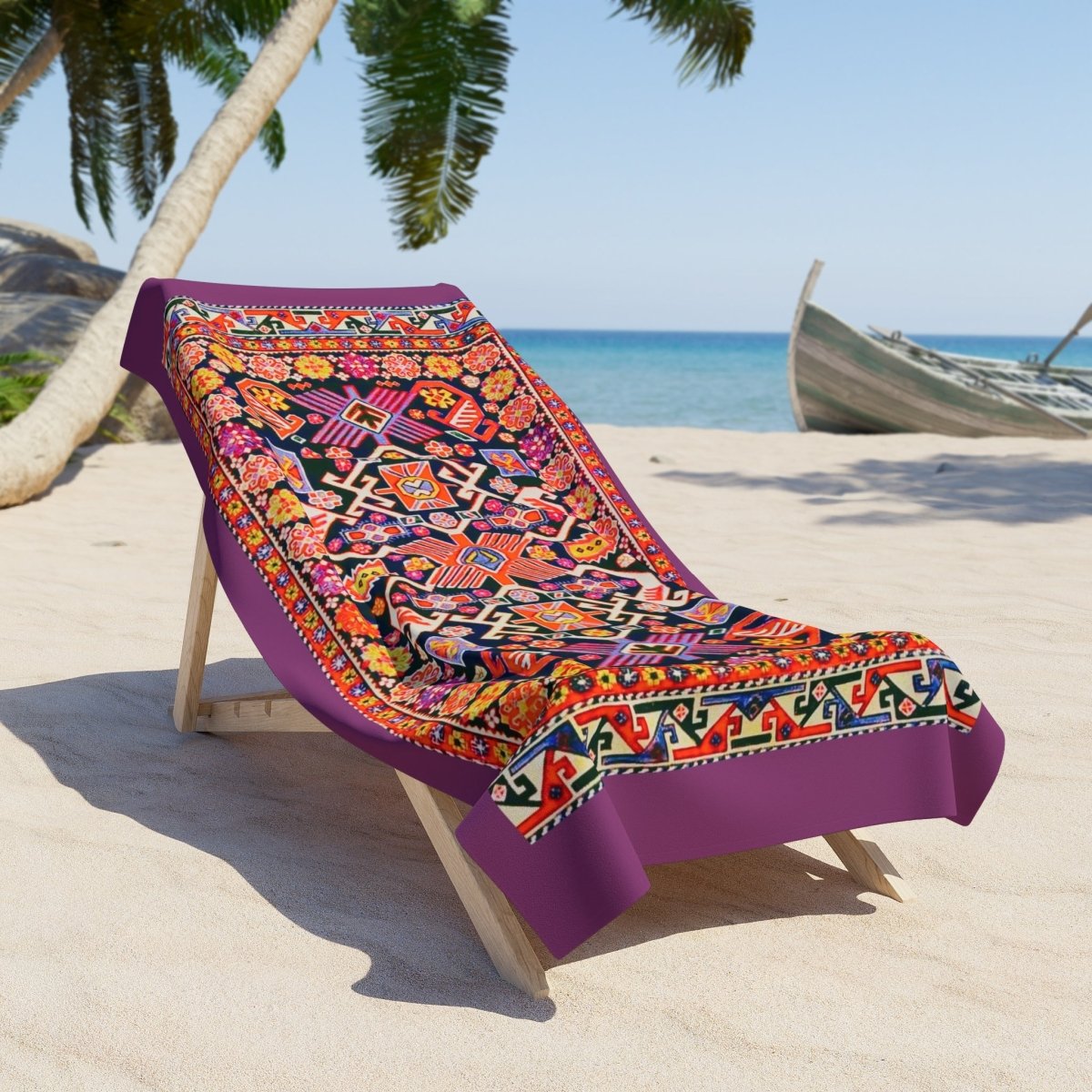 Vintage Rug in Fuchsia and Orange | Beach Towel - Beach Towel - Piccolo Fiore Prints