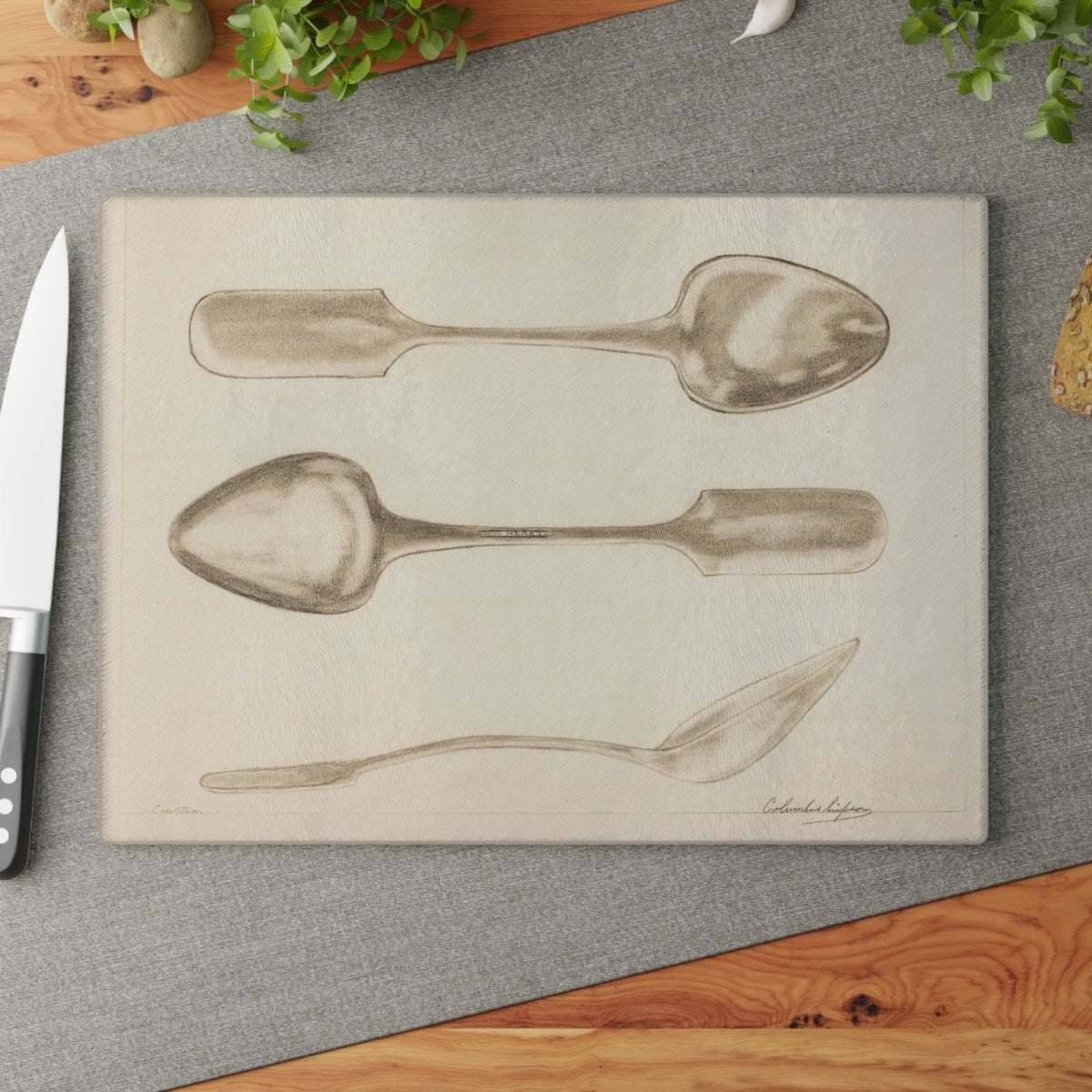 Vintage Spoons | Glass Chopping Board - Glass Chopping Board - Piccolo Fiore Prints