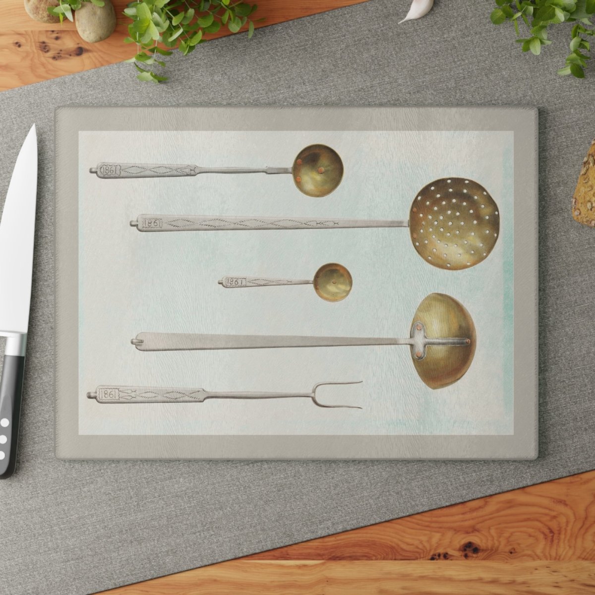 Vintage Utensils | Glass Chopping Board - Glass Chopping Board - Piccolo Fiore Prints