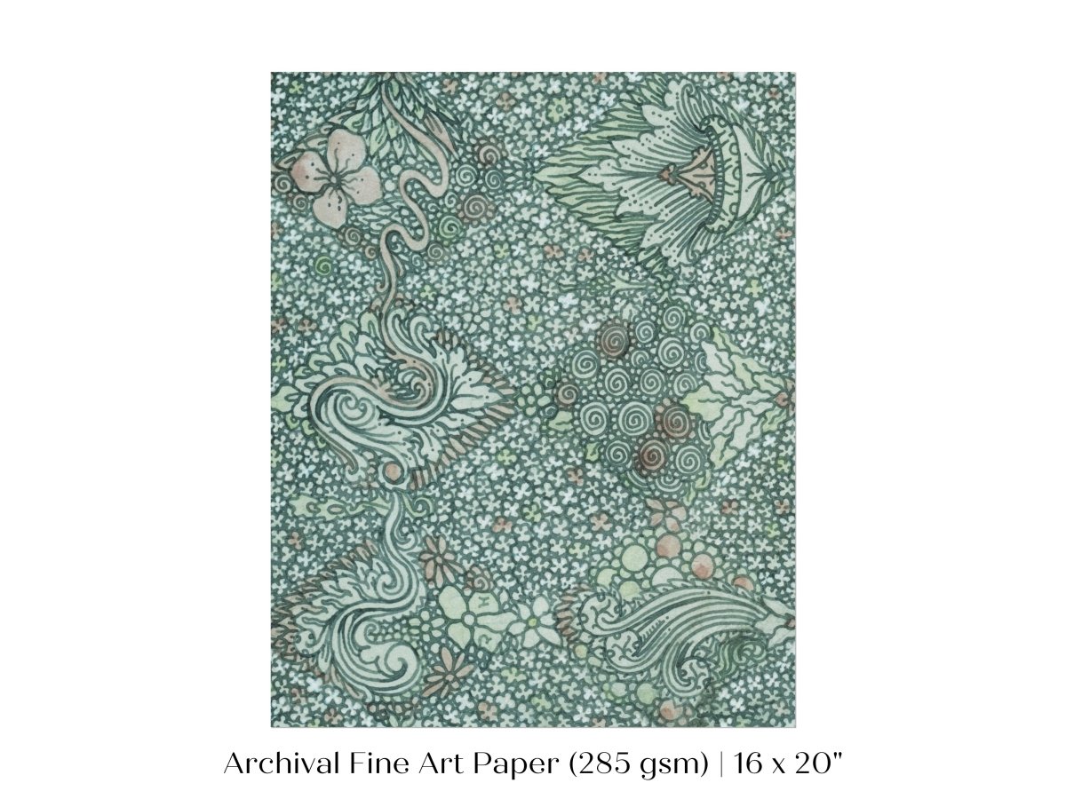 Watercolour Textile Pattern in Teal | P478 - Single Art Prints - Piccolo Fiore Prints