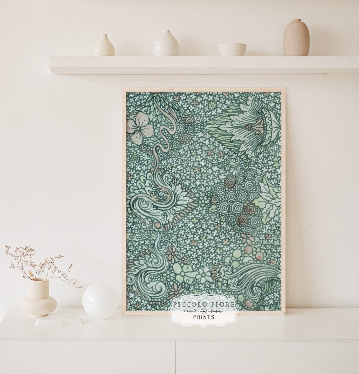 Watercolour Textile Pattern in Teal | P478 - Single Art Prints - Piccolo Fiore Prints