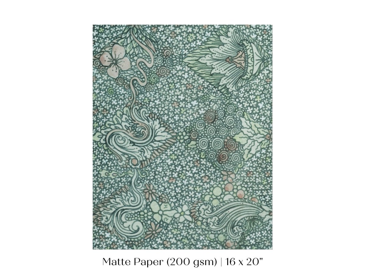 Watercolour Textile Pattern in Teal | P478 - Single Art Prints - Piccolo Fiore Prints