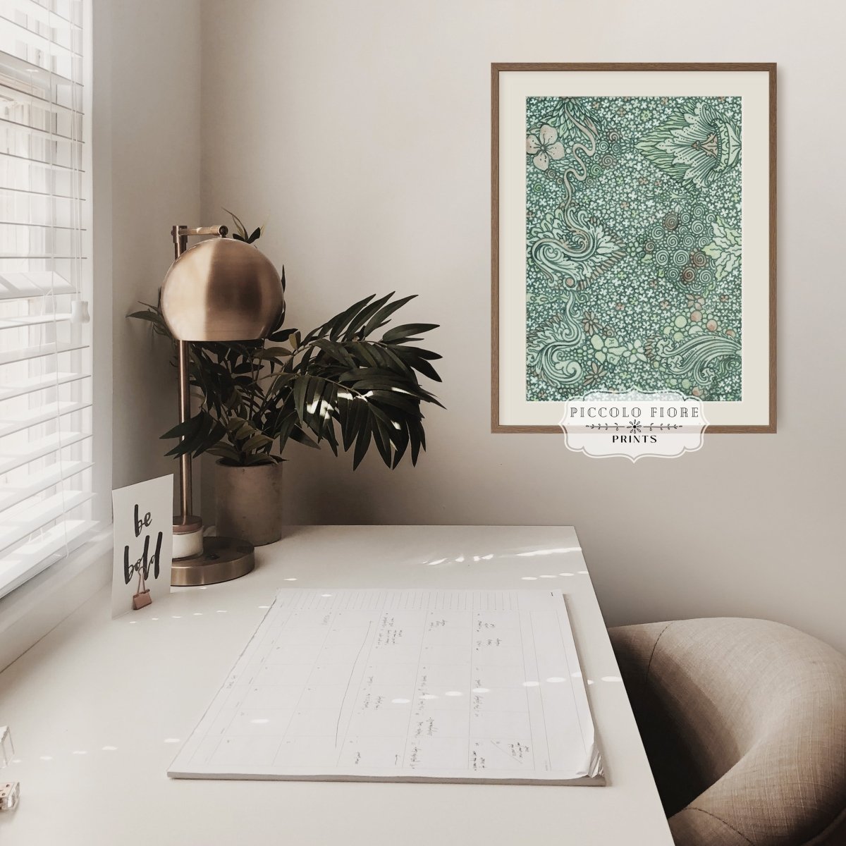 Watercolour Textile Pattern in Teal | P478 - Single Art Prints - Piccolo Fiore Prints