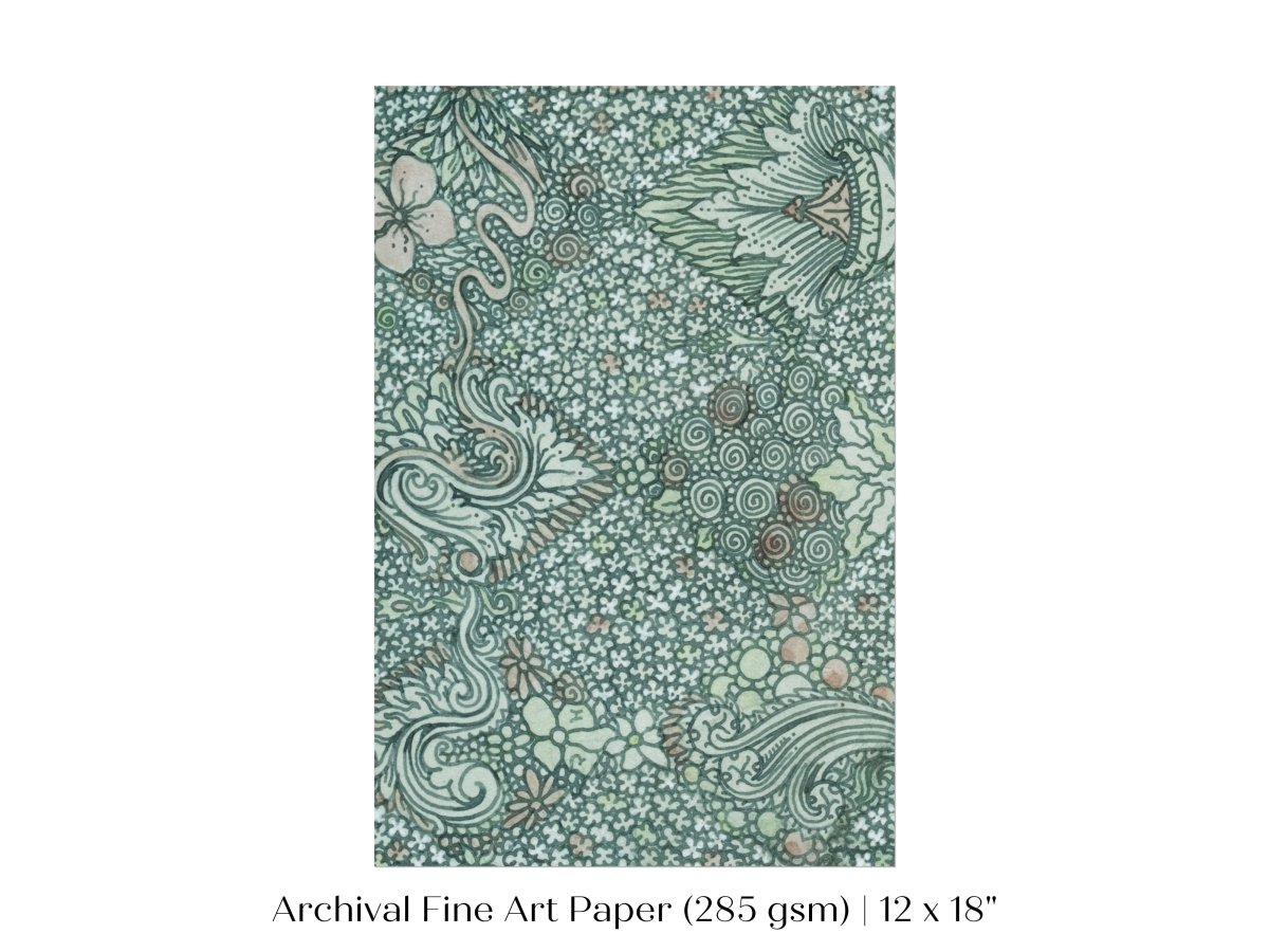 Watercolour Textile Pattern in Teal | P478 - Single Art Prints - Piccolo Fiore Prints