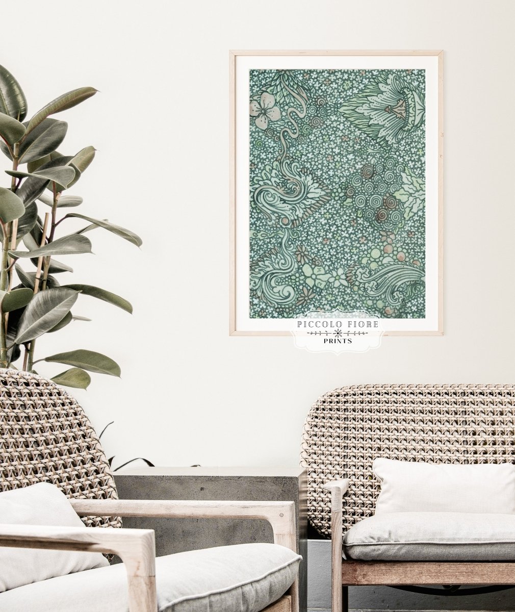 Watercolour Textile Pattern in Teal | P478 - Single Art Prints - Piccolo Fiore Prints