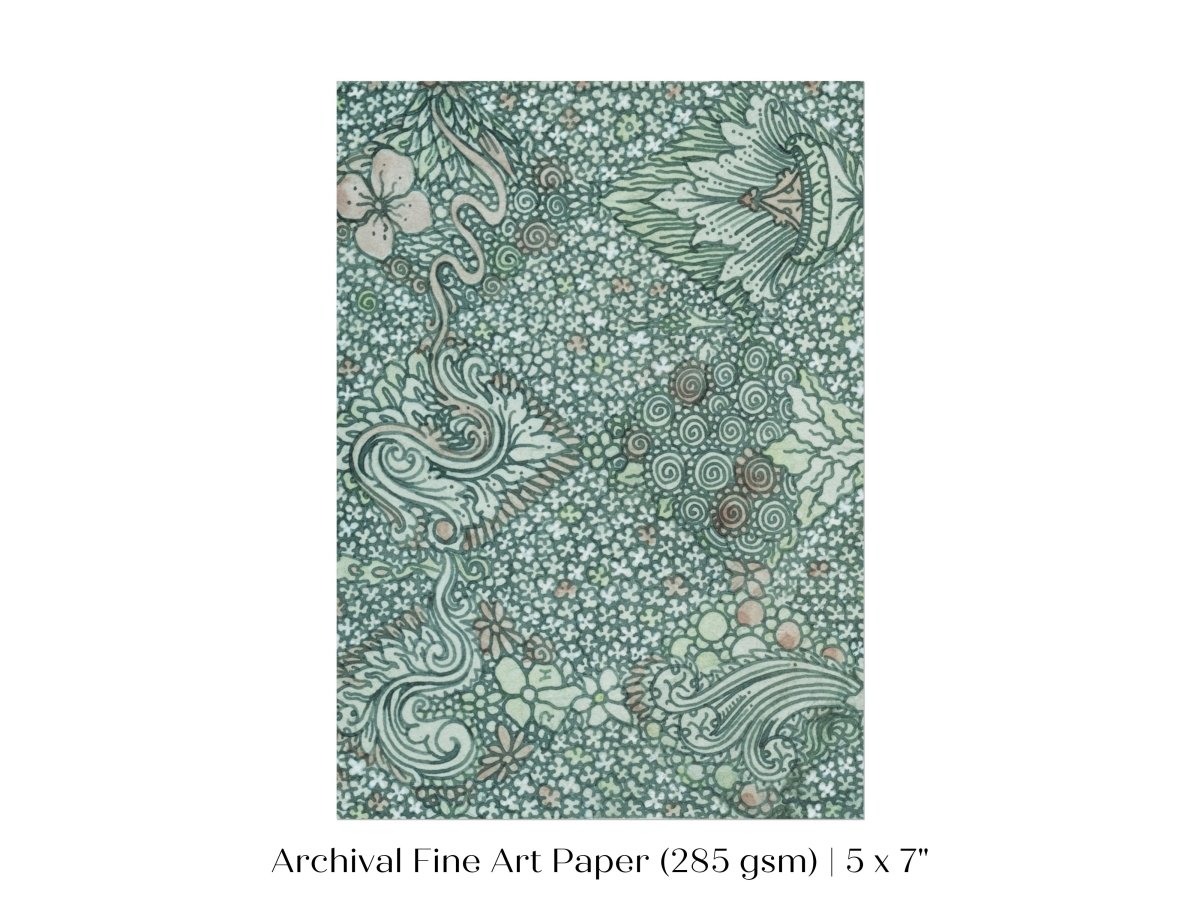 Watercolour Textile Pattern in Teal | P478 - Single Art Prints - Piccolo Fiore Prints