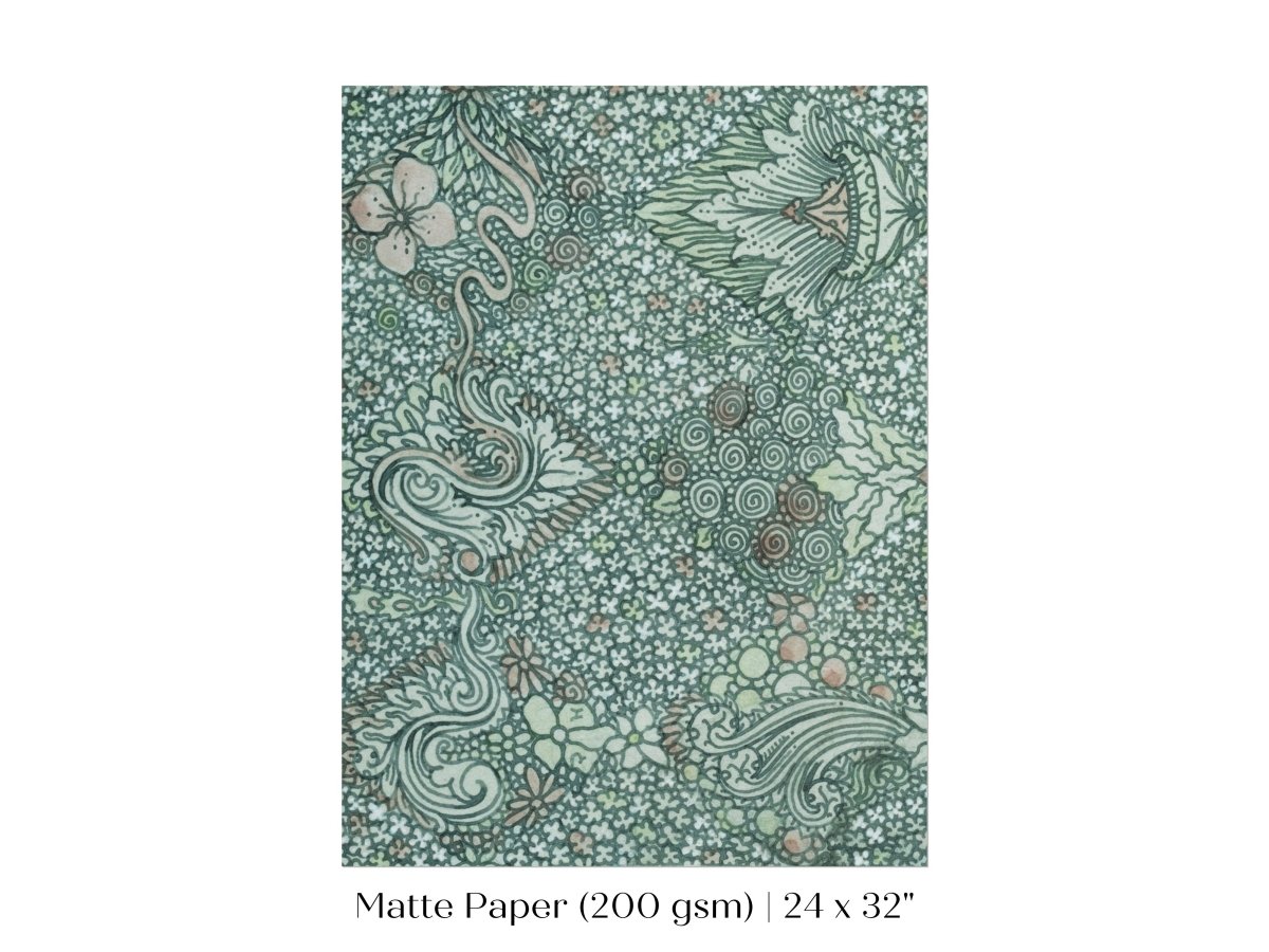 Watercolour Textile Pattern in Teal | P478 - Single Art Prints - Piccolo Fiore Prints