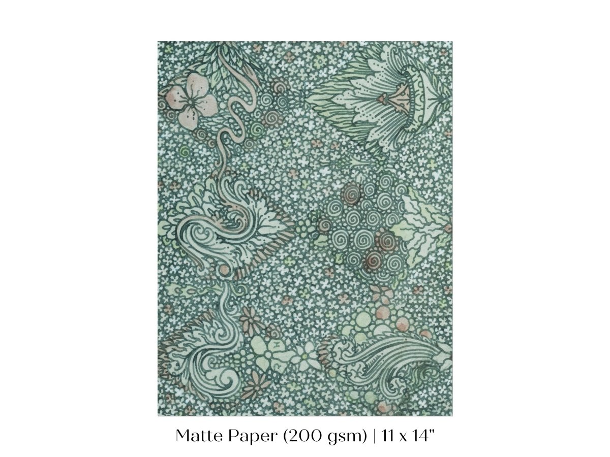 Watercolour Textile Pattern in Teal | P478 - Single Art Prints - Piccolo Fiore Prints