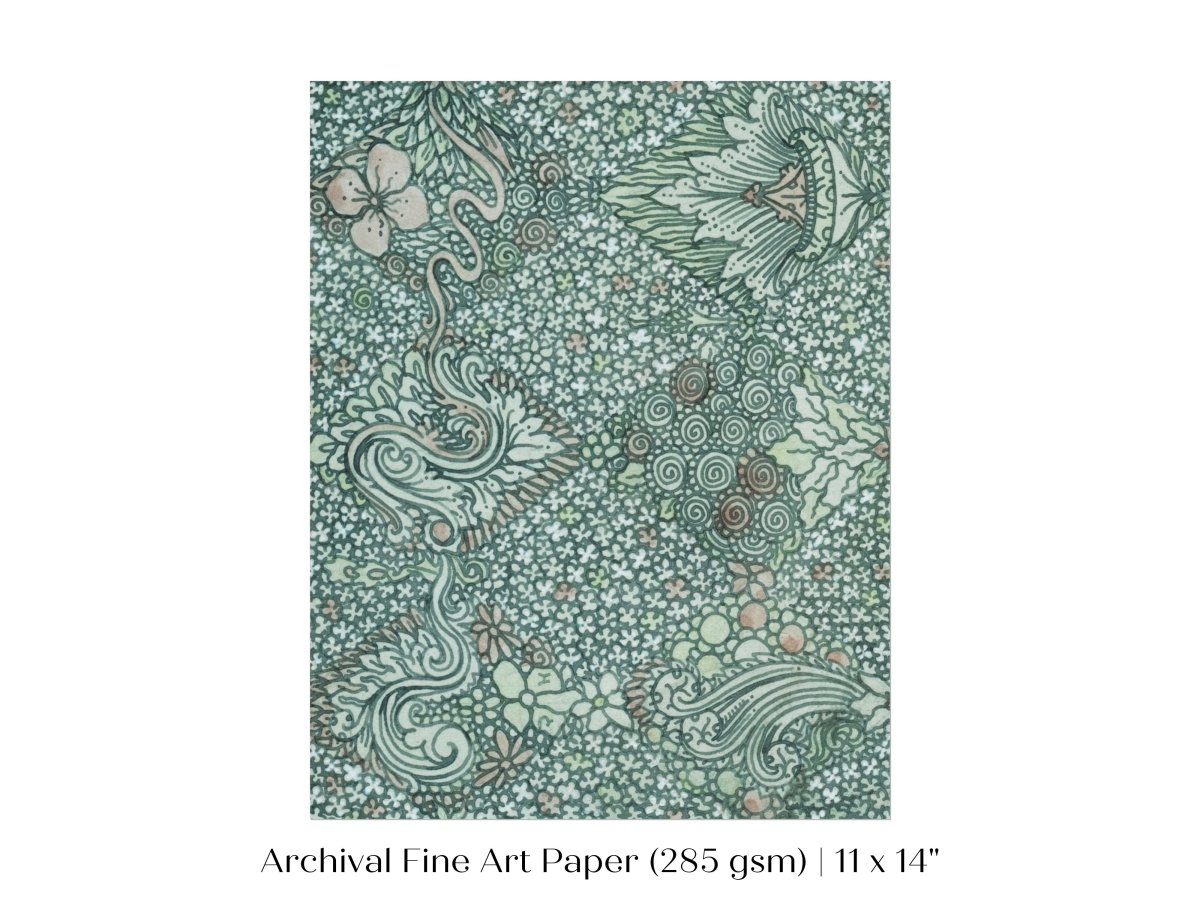 Watercolour Textile Pattern in Teal | P478 - Single Art Prints - Piccolo Fiore Prints