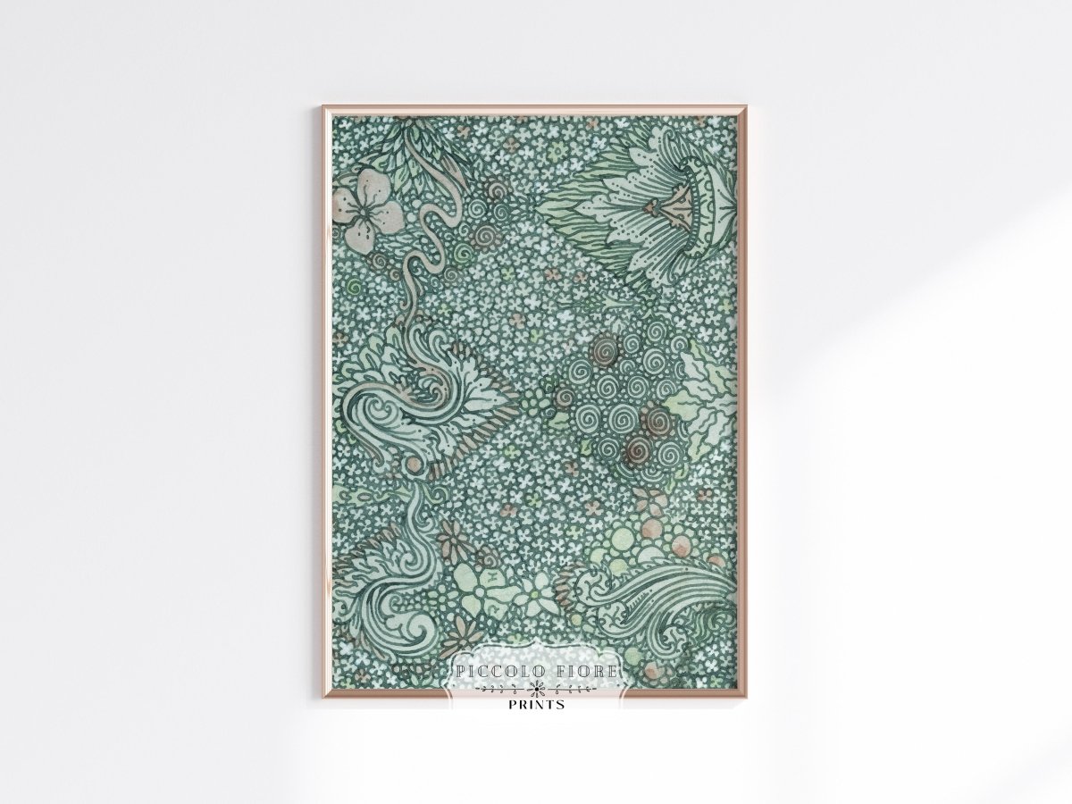 Watercolour Textile Pattern in Teal | P478 - Single Art Prints - Piccolo Fiore Prints