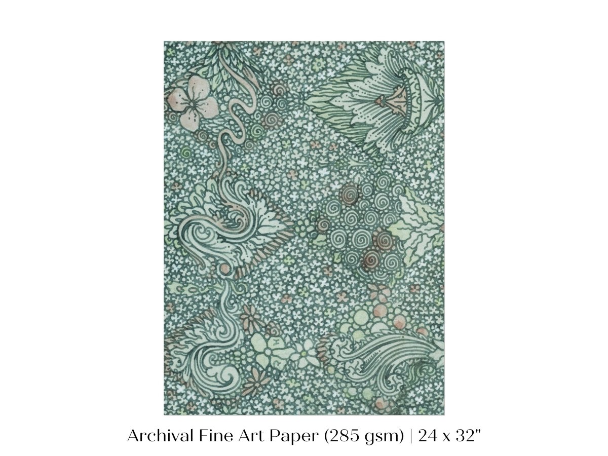 Watercolour Textile Pattern in Teal | P478 - Single Art Prints - Piccolo Fiore Prints
