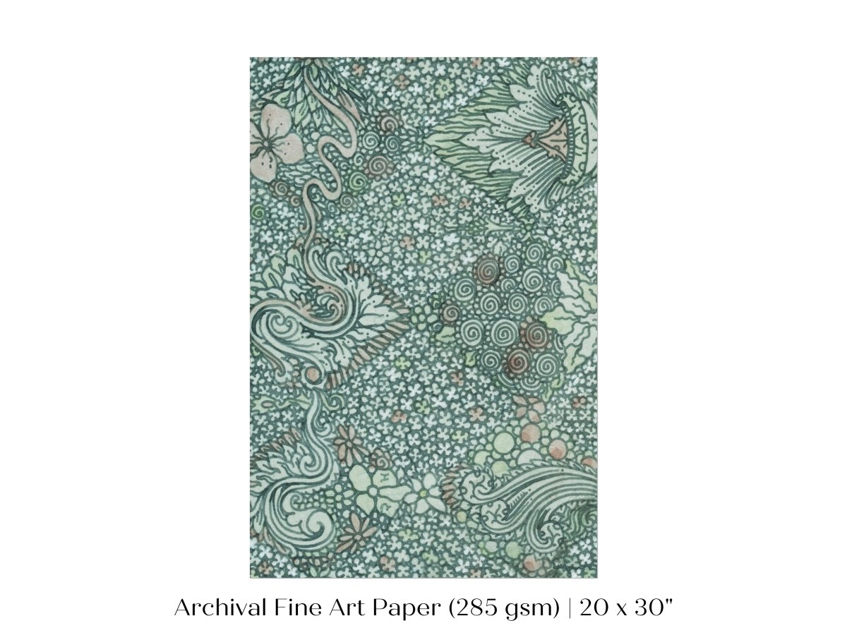Watercolour Textile Pattern in Teal | P478 - Single Art Prints - Piccolo Fiore Prints