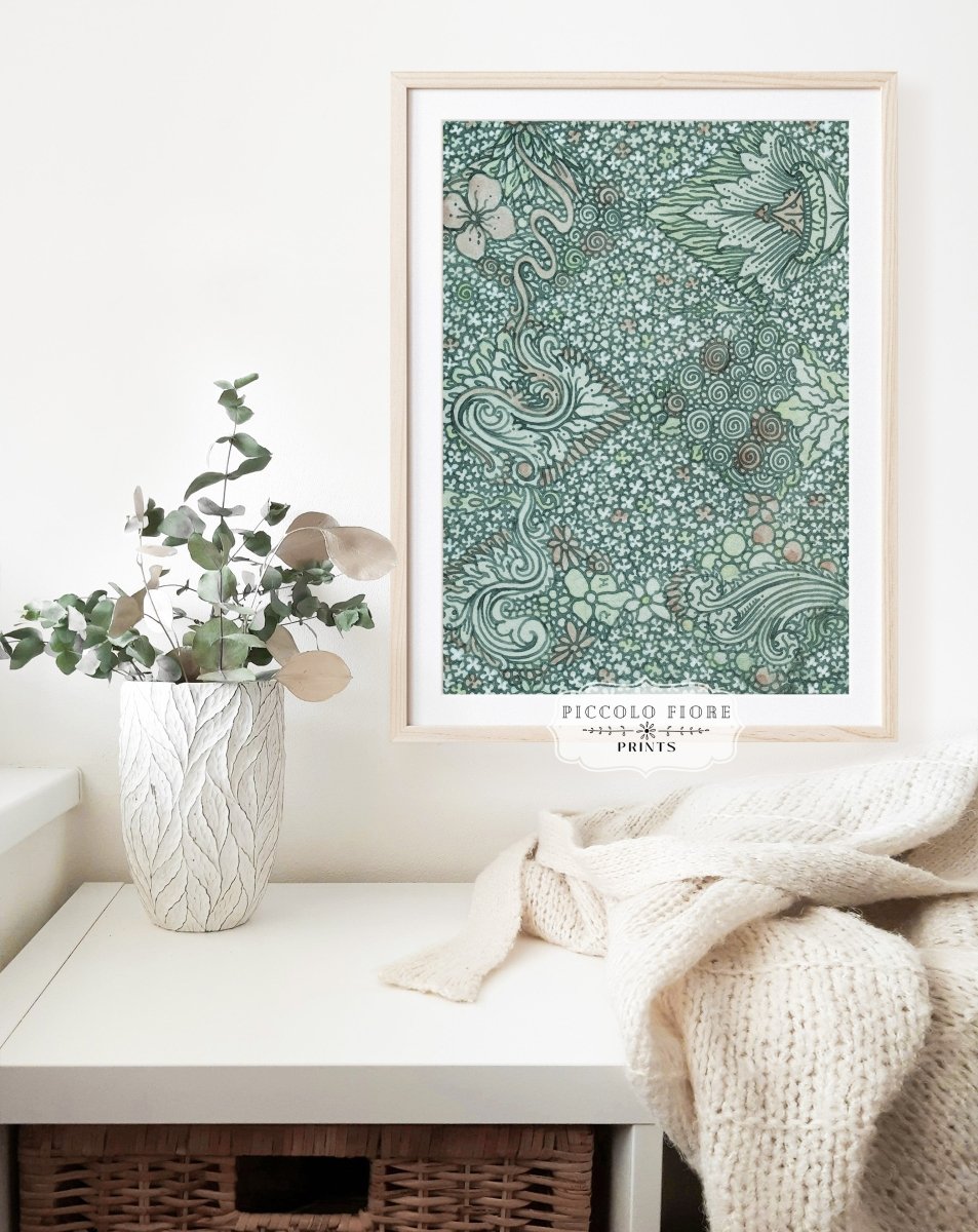 Watercolour Textile Pattern in Teal | P478 - Single Art Prints - Piccolo Fiore Prints