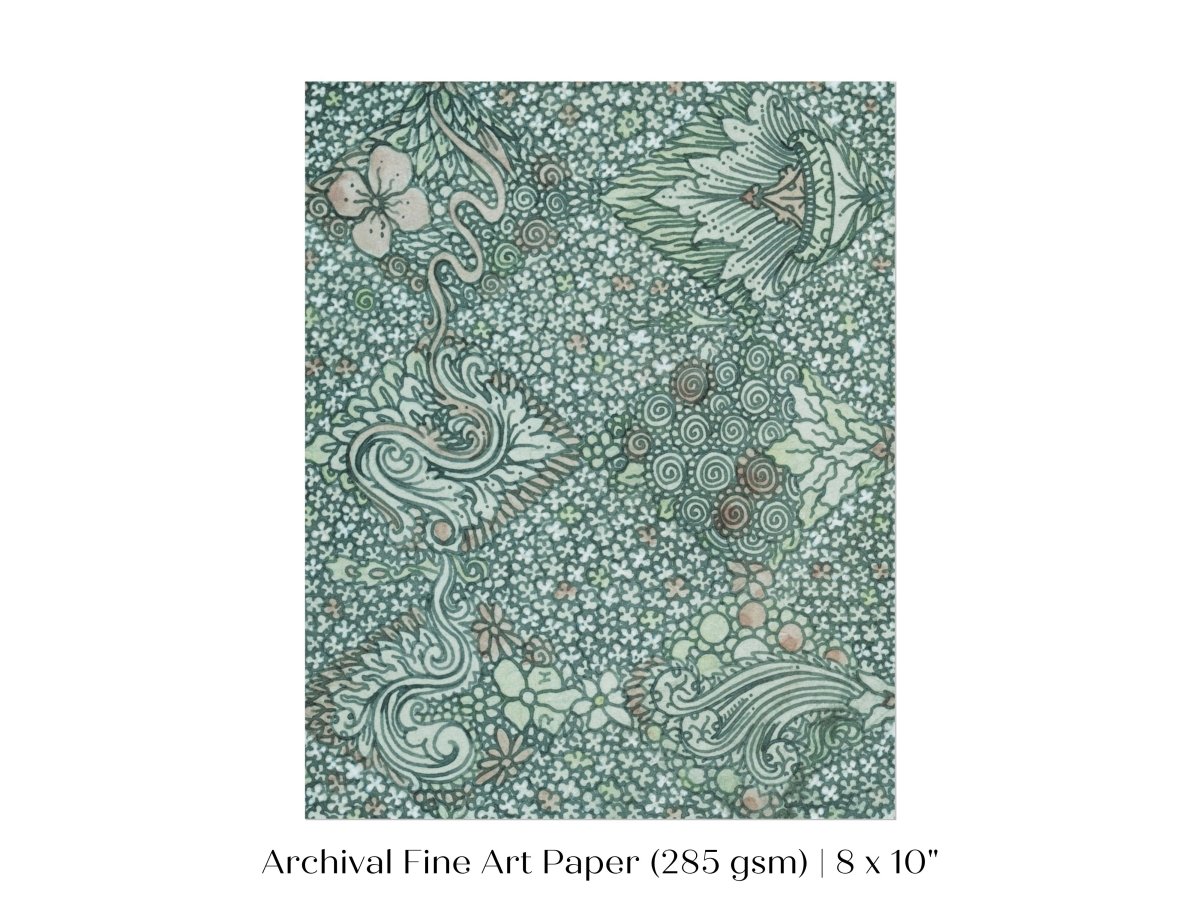 Watercolour Textile Pattern in Teal | P478 - Single Art Prints - Piccolo Fiore Prints
