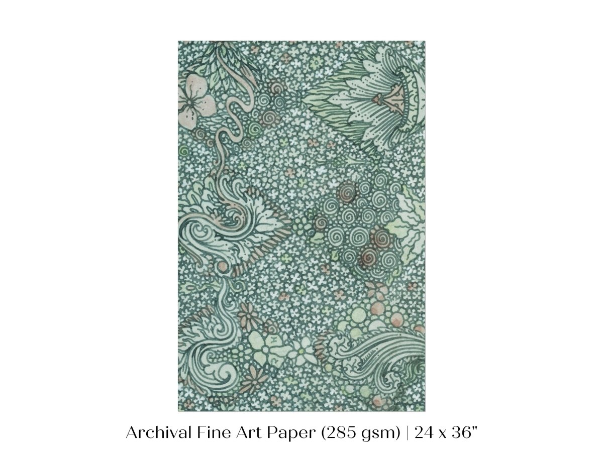 Watercolour Textile Pattern in Teal | P478 - Single Art Prints - Piccolo Fiore Prints