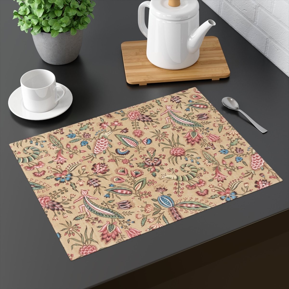 Whimsy in Country Beige | Placemat - Cotton Twill Placemat - Piccolo Fiore Prints