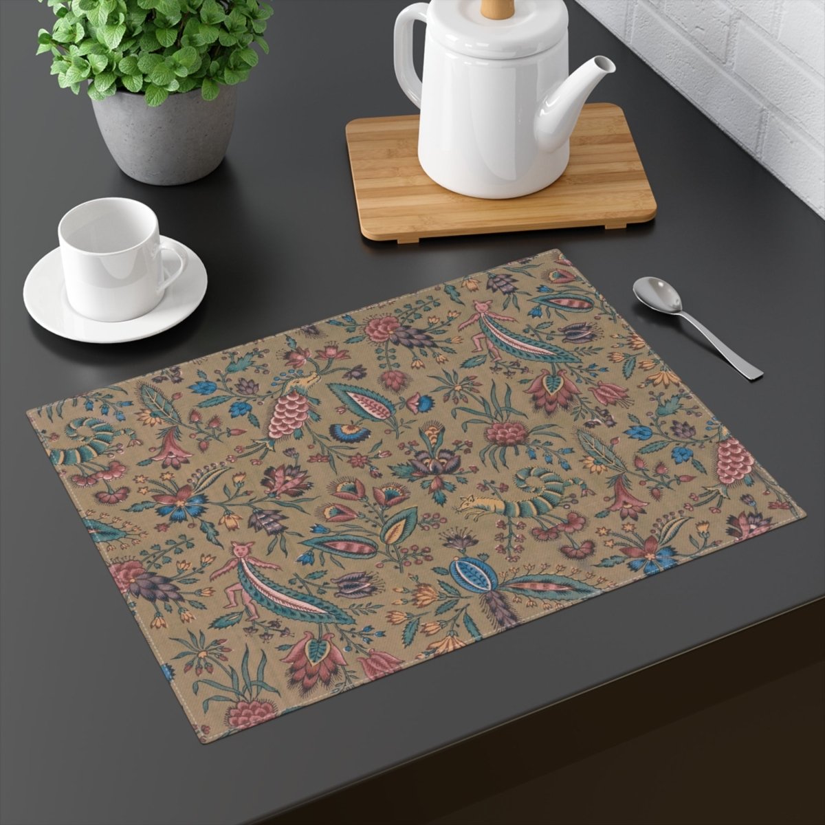 Whimsy in Warm Beige | Placemat - Cotton Twill Placemat - Piccolo Fiore Prints