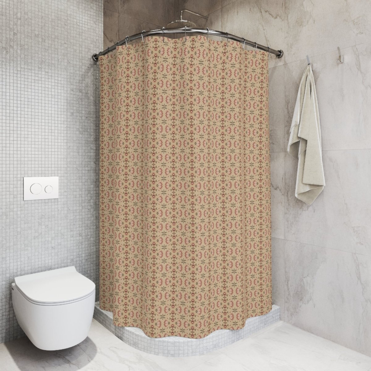 Whimsy Neutral Beige Geometric Floral | Shower Curtain - Shower Curtain - Piccolo Fiore Prints