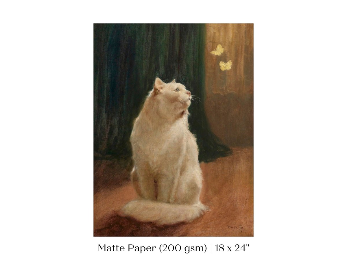 White Cat and Butterflies | P451 - Single Art Prints - Piccolo Fiore Prints