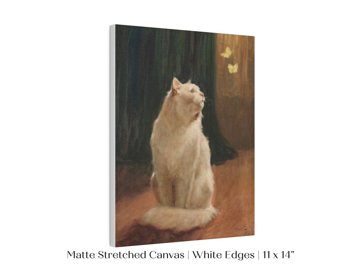 White Cat and Butterflies | P451 - Single Art Prints - Piccolo Fiore Prints