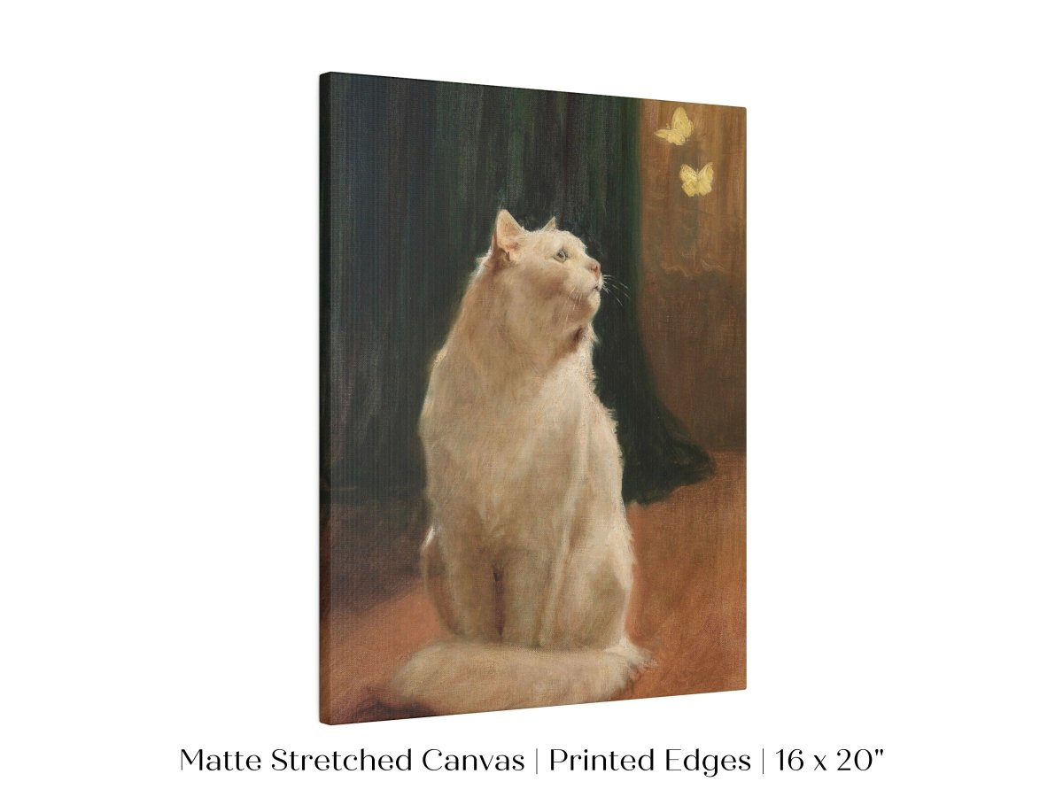 White Cat and Butterflies | P451 - Single Art Prints - Piccolo Fiore Prints