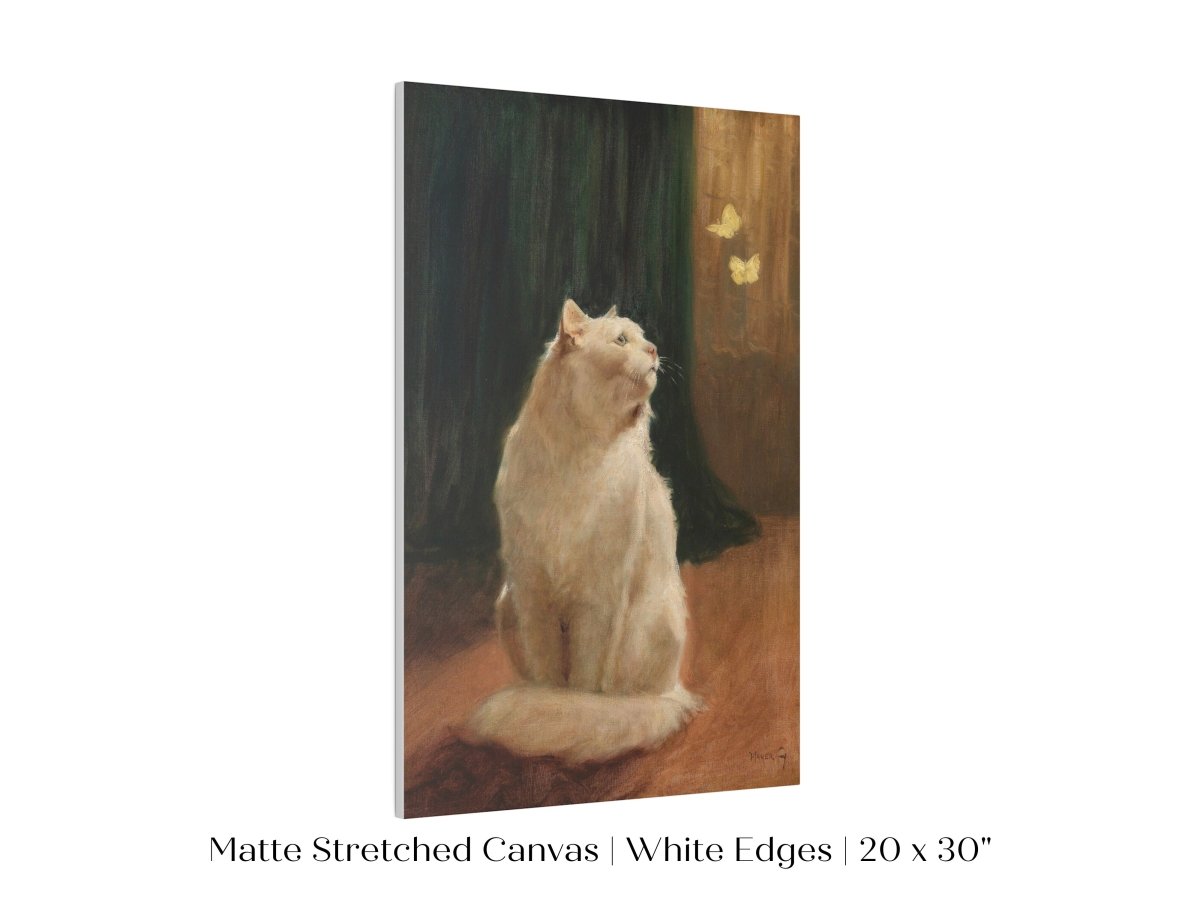 White Cat and Butterflies | P451 - Single Art Prints - Piccolo Fiore Prints