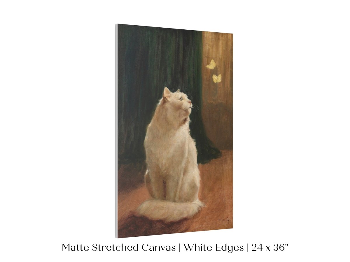 White Cat and Butterflies | P451 - Single Art Prints - Piccolo Fiore Prints