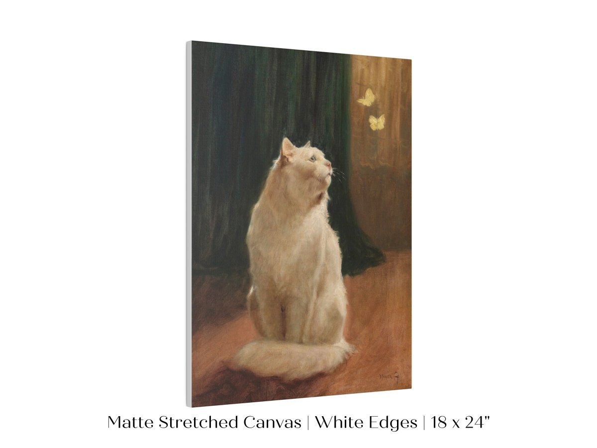 White Cat and Butterflies | P451 - Single Art Prints - Piccolo Fiore Prints